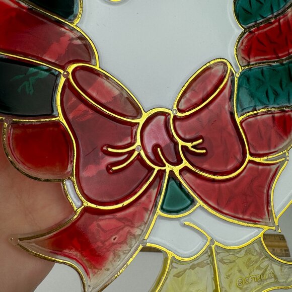 Vtg Plastic Suncatcher Stained Faux Glass Christmas Goose Duck Giftco Holiday - Picture 12 of 15